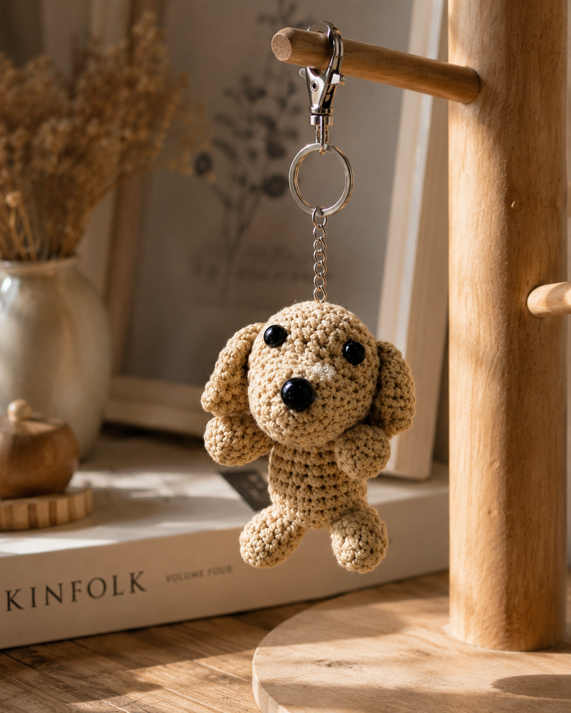 mini crochet puppy keychain