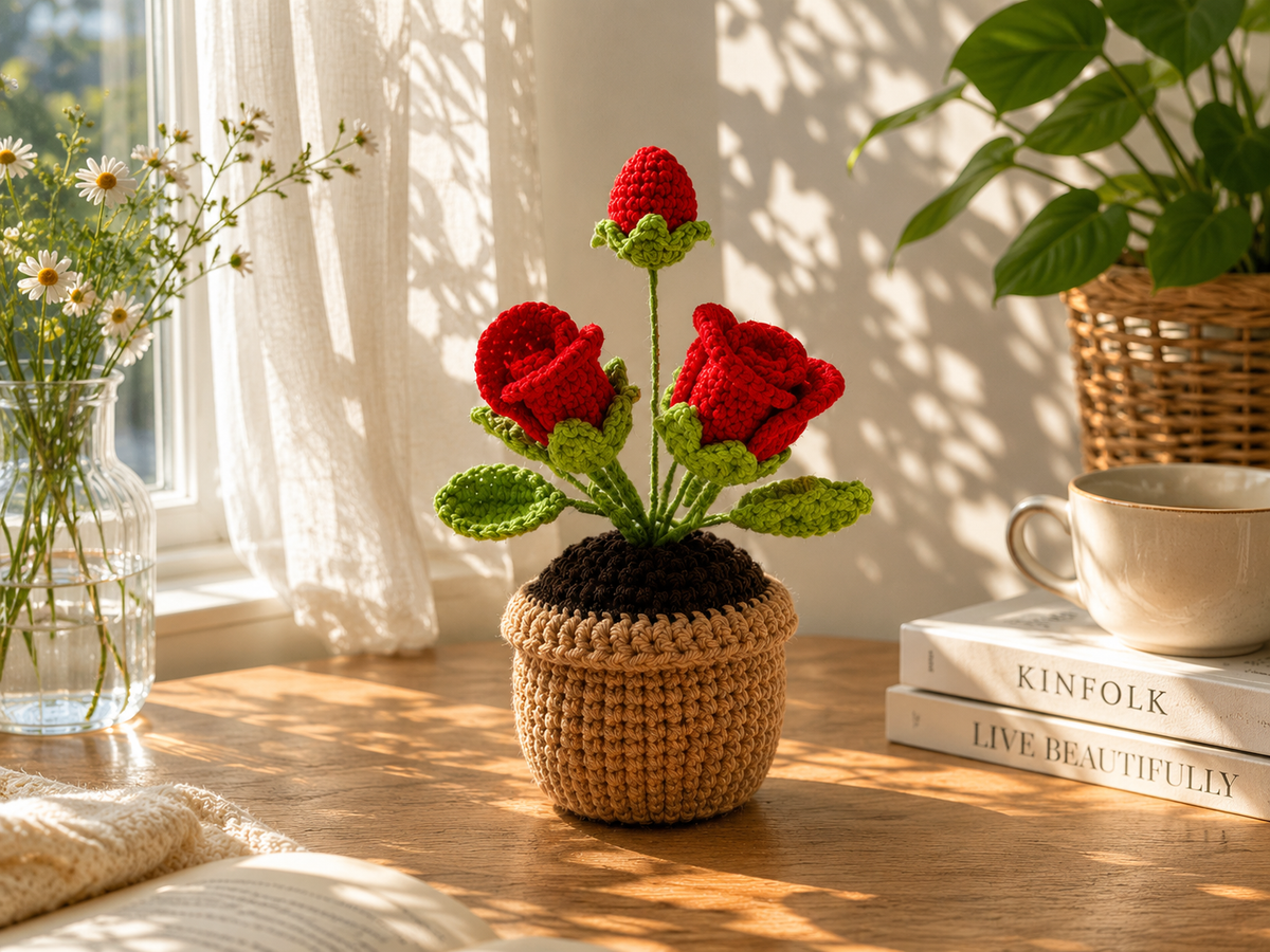 Mini Crochet rose pot