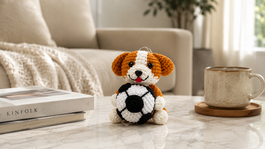 Crochet Soccer Dog Keychain