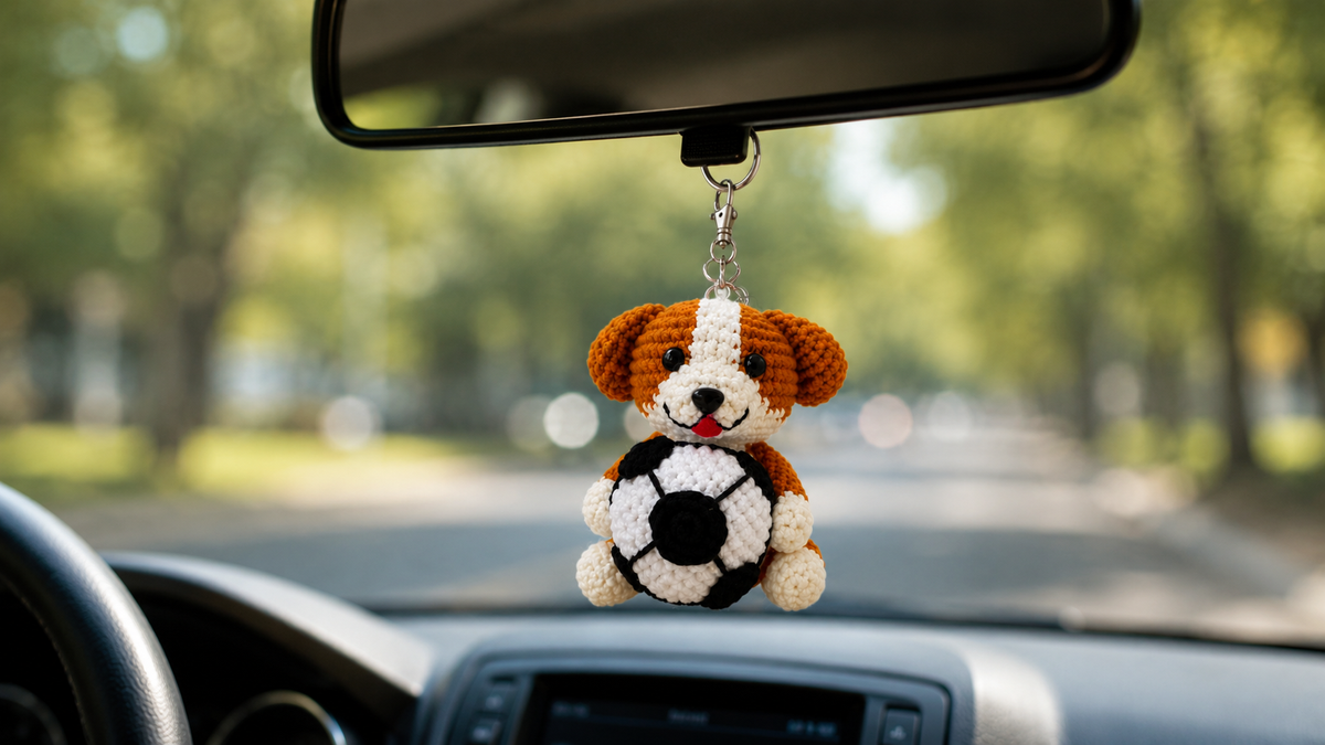 Crochet Soccer Dog Keychain