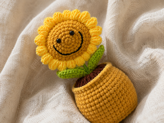 Crochet Sunflower Pot with Smile Face