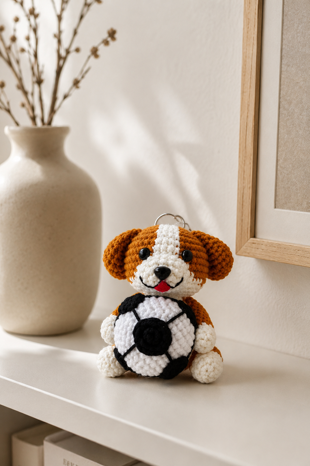 Crochet Soccer Dog Keychain