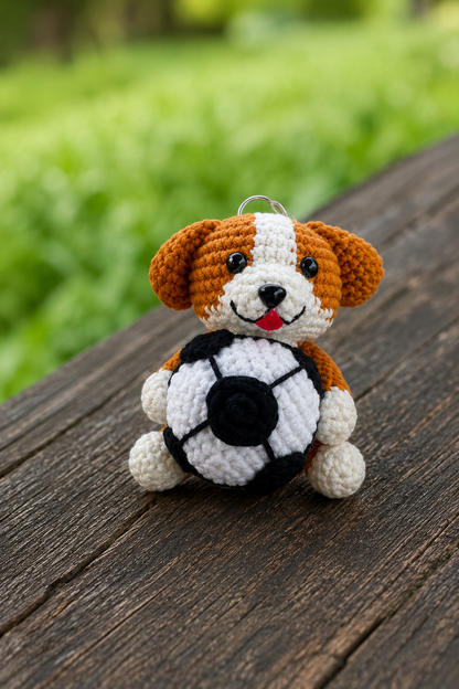 Crochet Soccer Dog Keychain