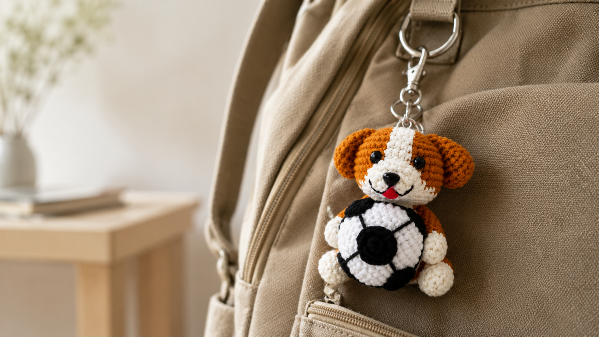 Crochet Soccer Dog Keychain