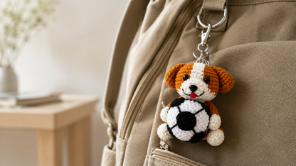 Crochet Soccer Dog Keychain