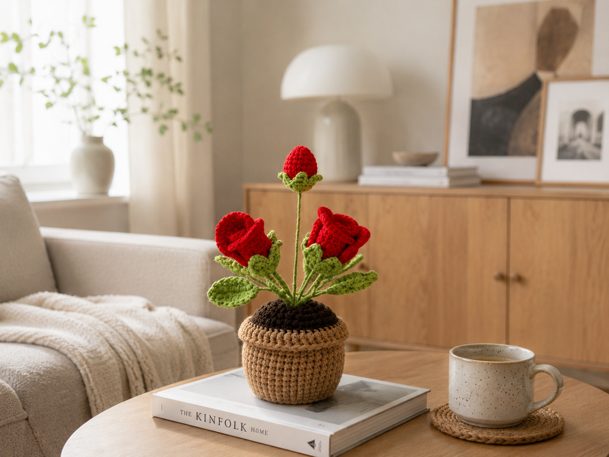 Mini Crochet rose pot