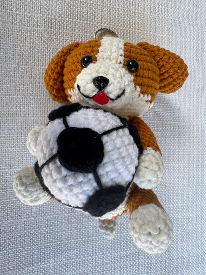 Crochet Soccer Dog Keychain