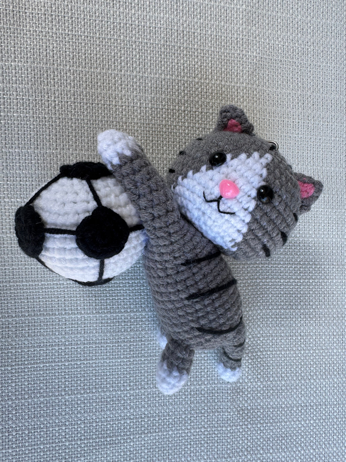 Handmade Crochet Cat Soccer Keychain