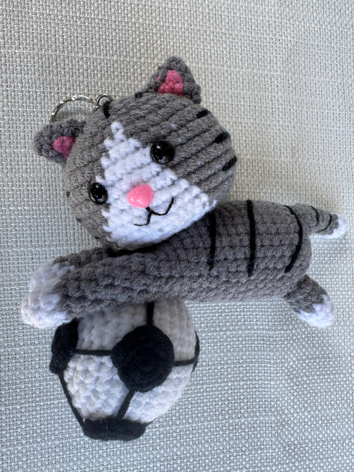 Handmade Crochet Cat Soccer Keychain