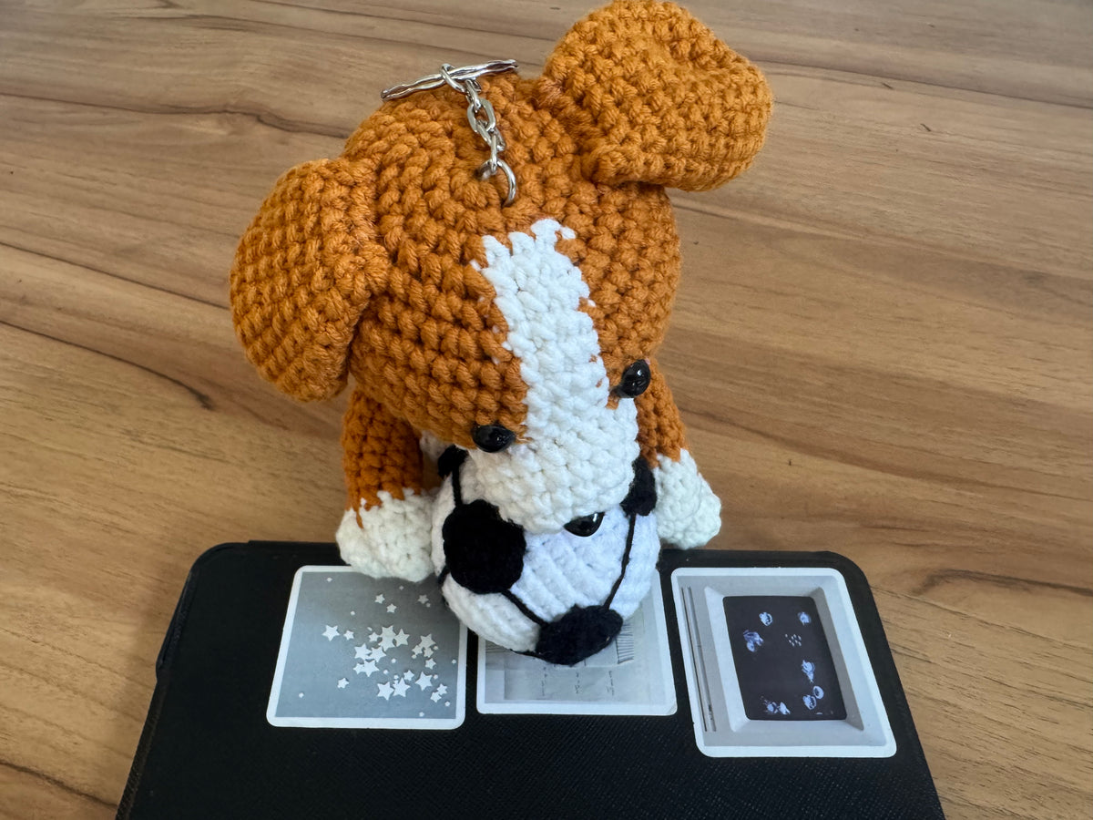Crochet Soccer Dog Keychain