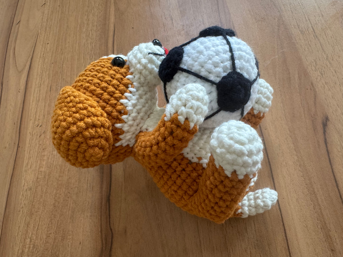 Crochet Soccer Dog Keychain