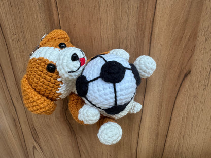 Crochet Soccer Dog Keychain