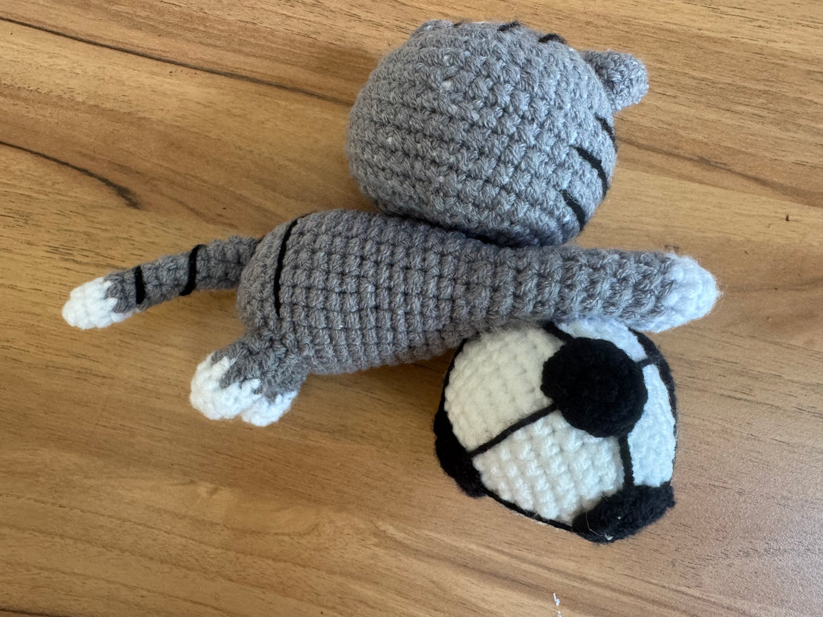 Handmade Crochet Cat Soccer Keychain