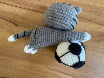 Handmade Crochet Cat Soccer Keychain