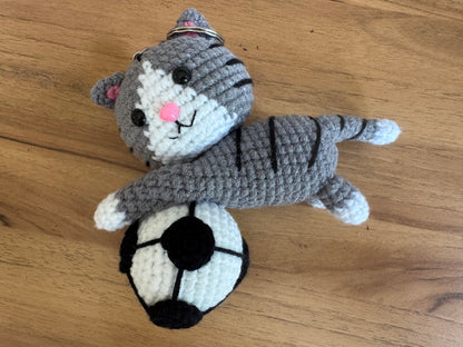 Handmade Crochet Cat Soccer Keychain