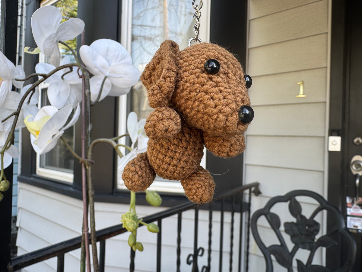 mini crochet puppy keychain