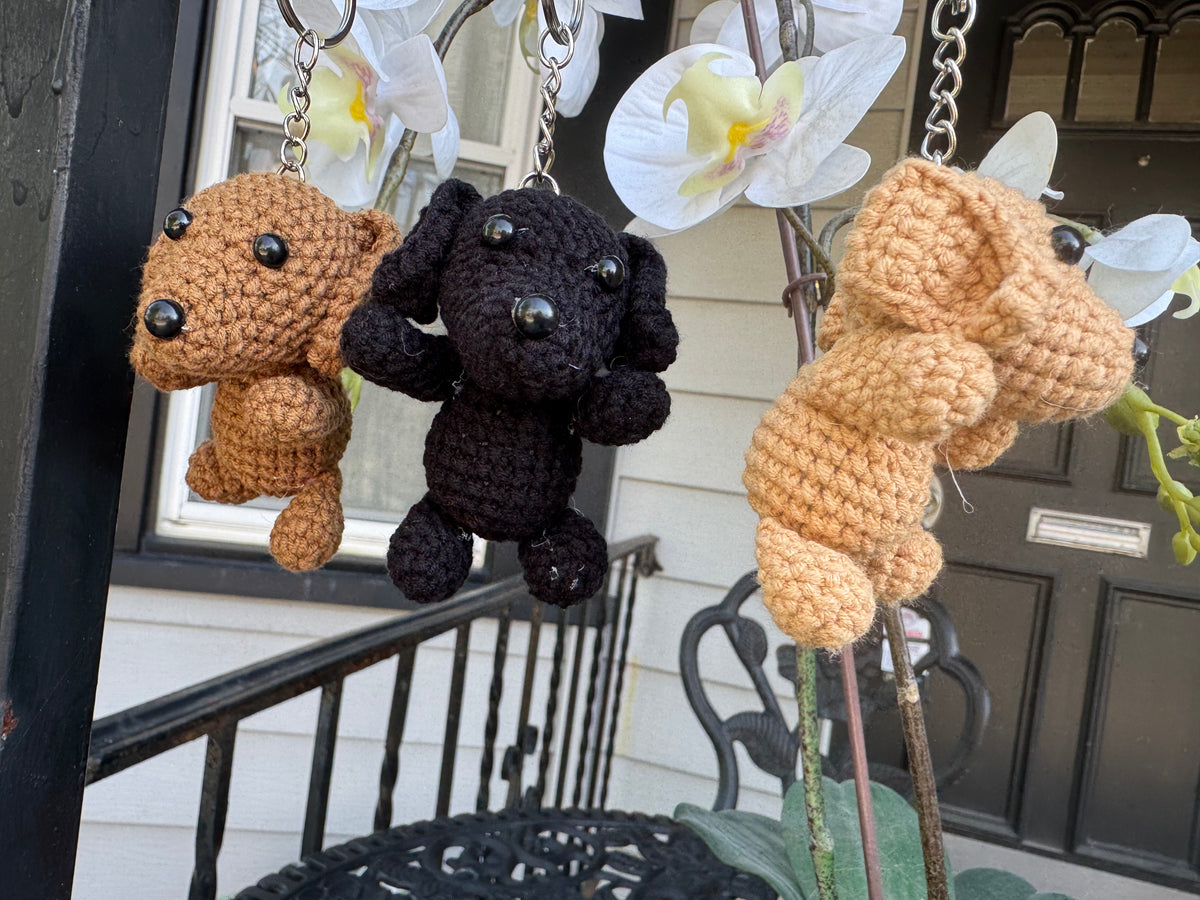 mini crochet puppy keychain