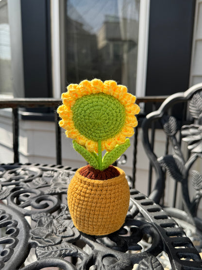 Crochet Sunflower Pot with Smile Face