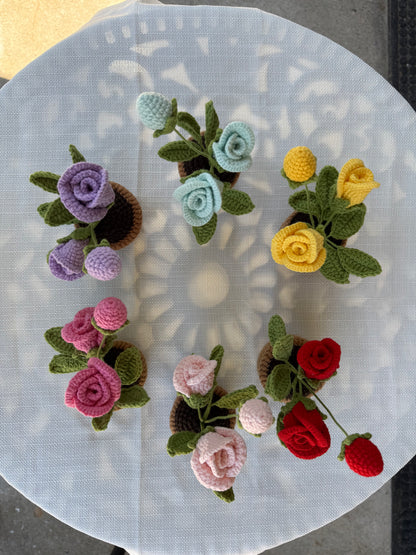 Mini Crochet rose pot