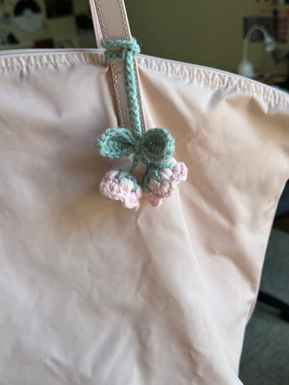 Handmade Bag Charm, Pink Bell Flower Bookmark