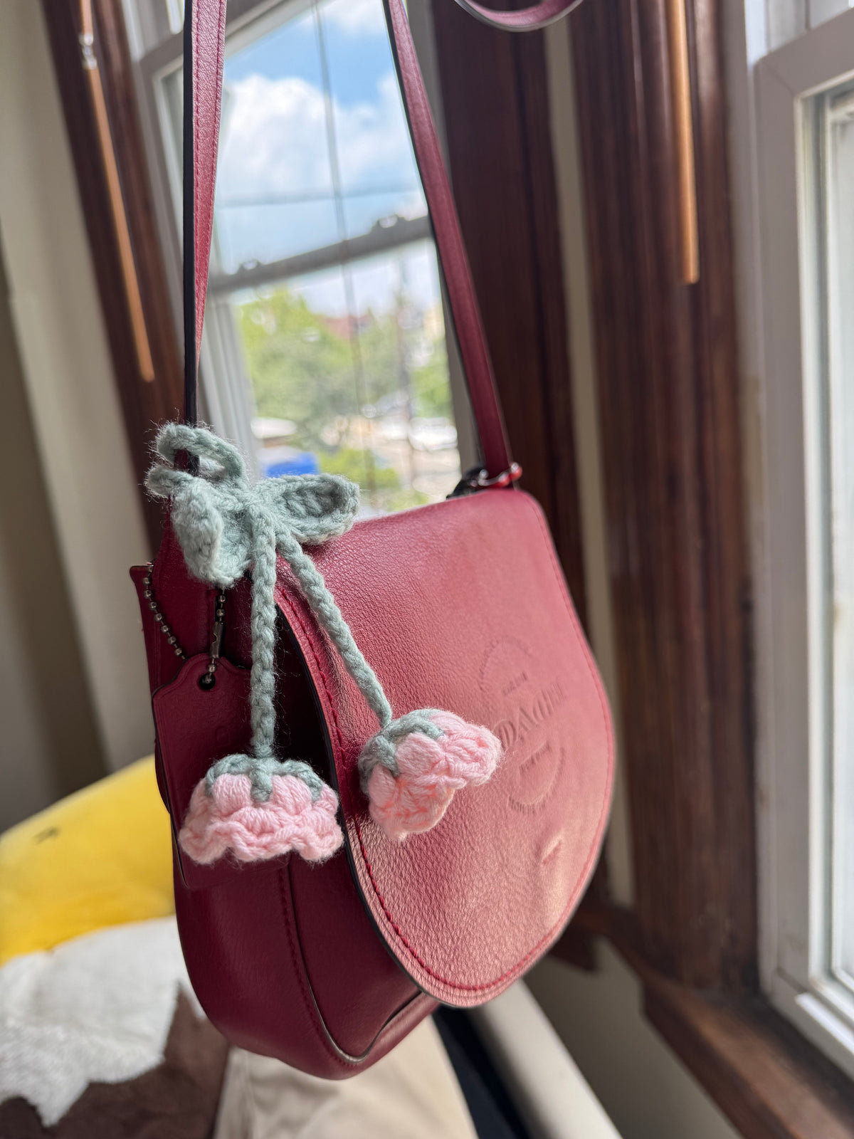 Handmade Bag Charm, Pink Bell Flower Bookmark