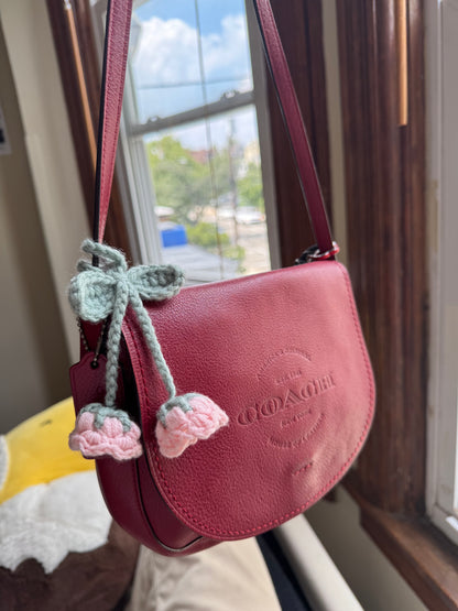 Handmade Bag Charm, Pink Bell Flower Bookmark