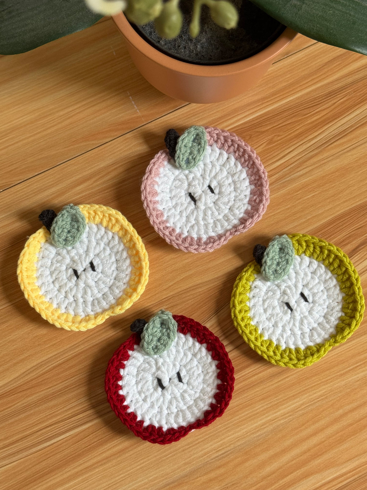 Apple Slice Crochet Coaster
