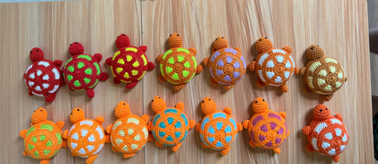 Handmade Crochet Turtle Tape Measure – Type 1, Orange Red & Brown Colors, Retractable Sewing Measuring Tape