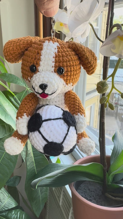 Crochet Soccer Dog Keychain