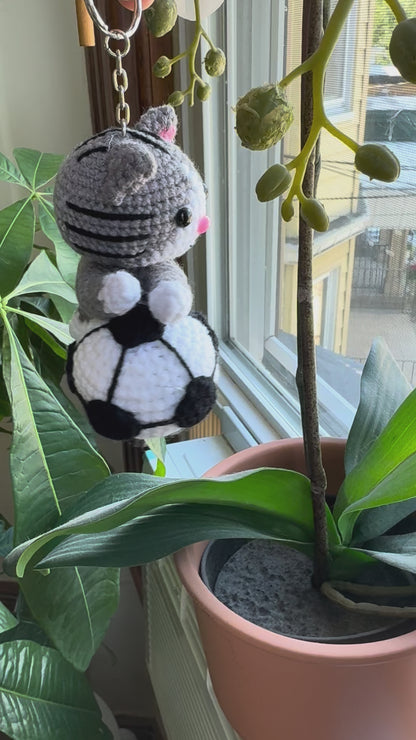 Handmade Crochet Cat Soccer Keychain